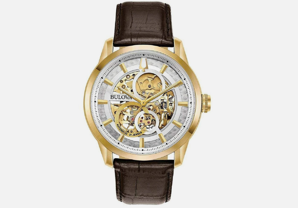 BULOVA Sutton Automatic Gold Tone Skeleton Unisex Watch NEW W IMPERF